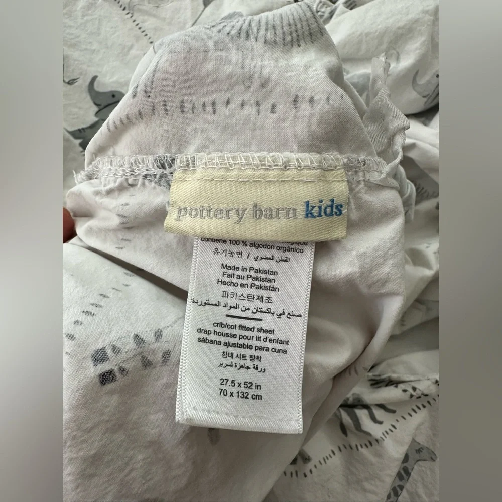 Pottery Barn Kids Animal Print Fitted Crib Sheet White and Gray